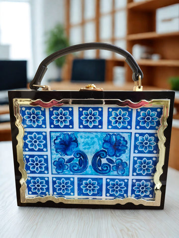Royal Blue Floral Box Clutch Bag