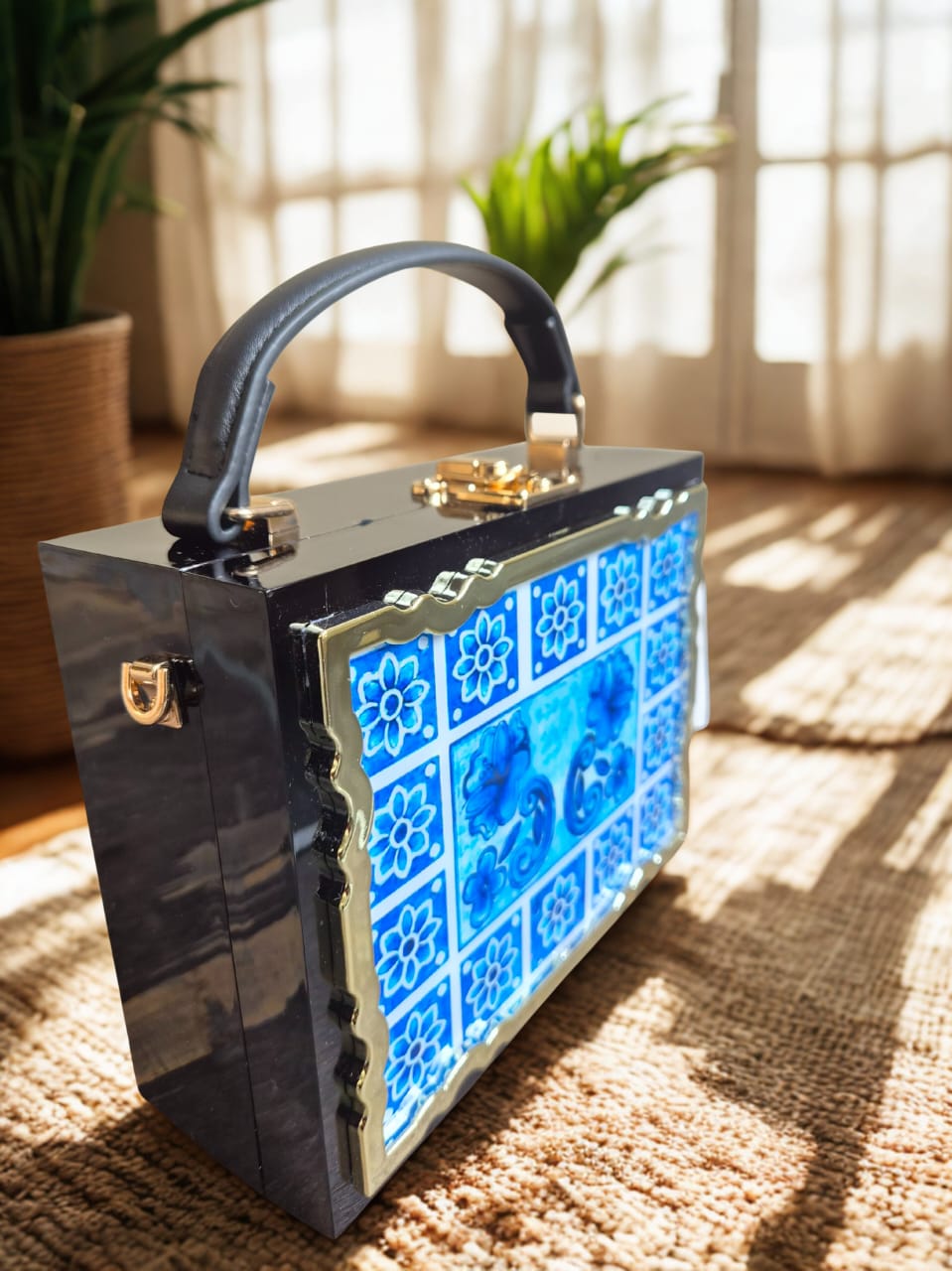 Royal Blue Floral Box Clutch Bag