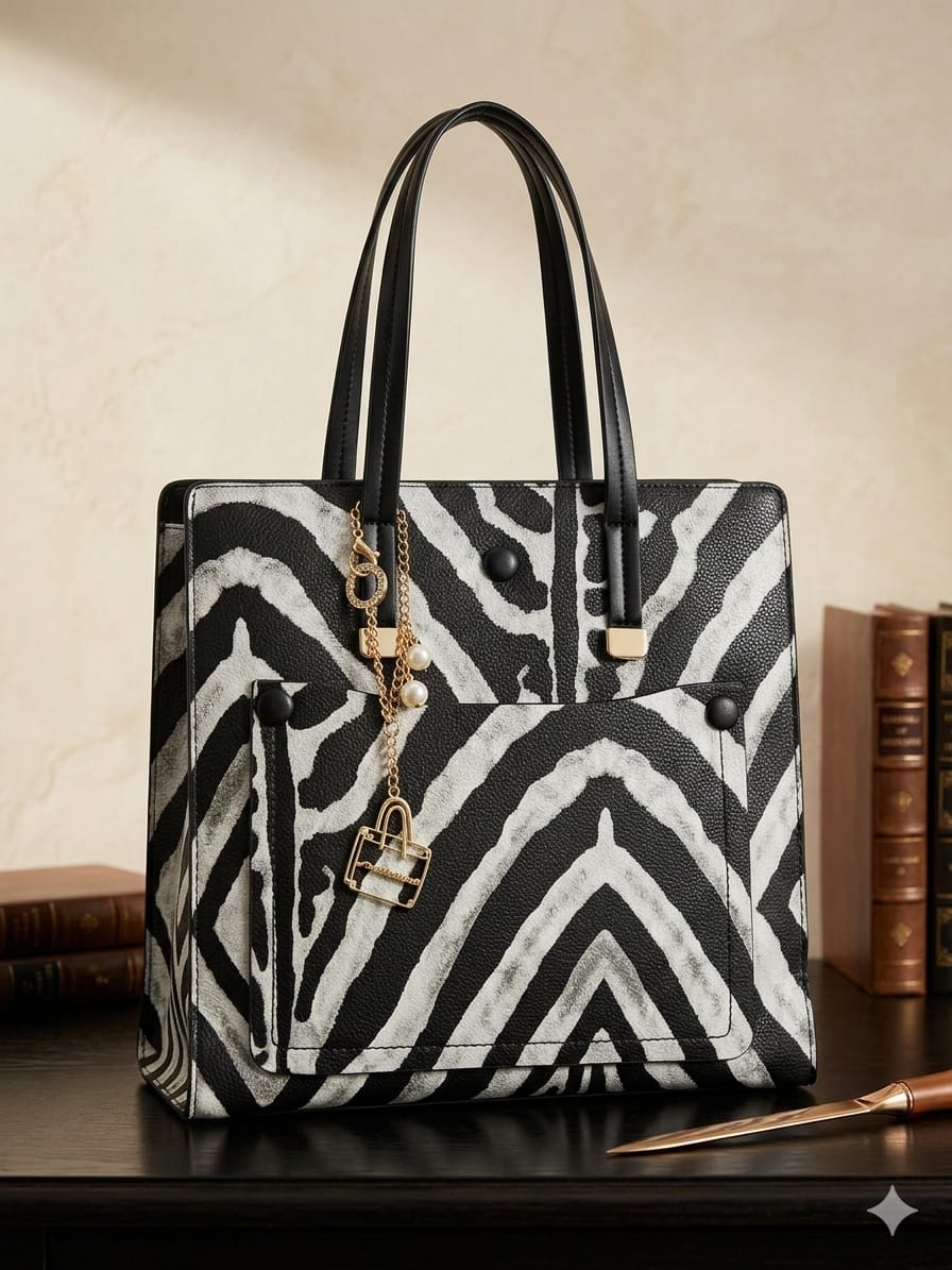Zebra Noir Structured Tote