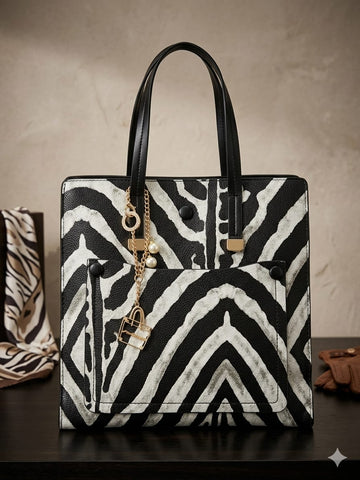 Zebra Noir Structured Tote